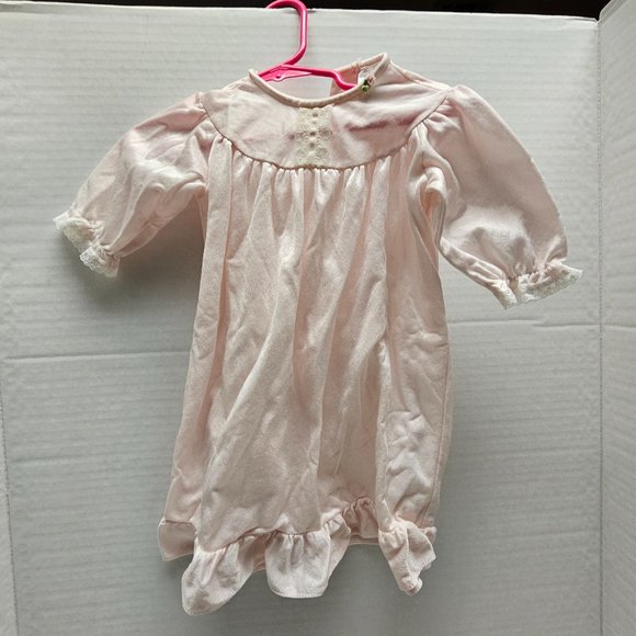Vintage IC ISAACSON CARRICO Pink Small Nightgown Pink Lace TRIM Ruffle Hem Baby - Picture 1 of 10